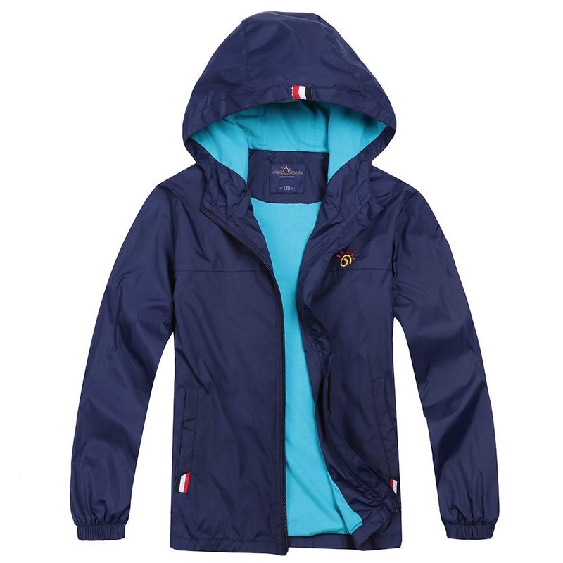 Jingle Bongala Boys Girls Lightweight Breathable Raincoat Waterproof Hooded Rain Jacket Windbreaker Easy to Fold-Navy-120 - Image 1
